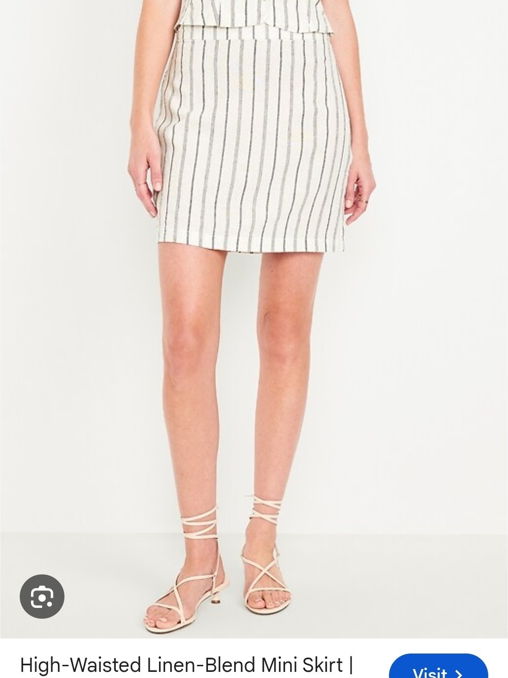 Old Navy Cream Mini Skirt with Black Vertical Stripes